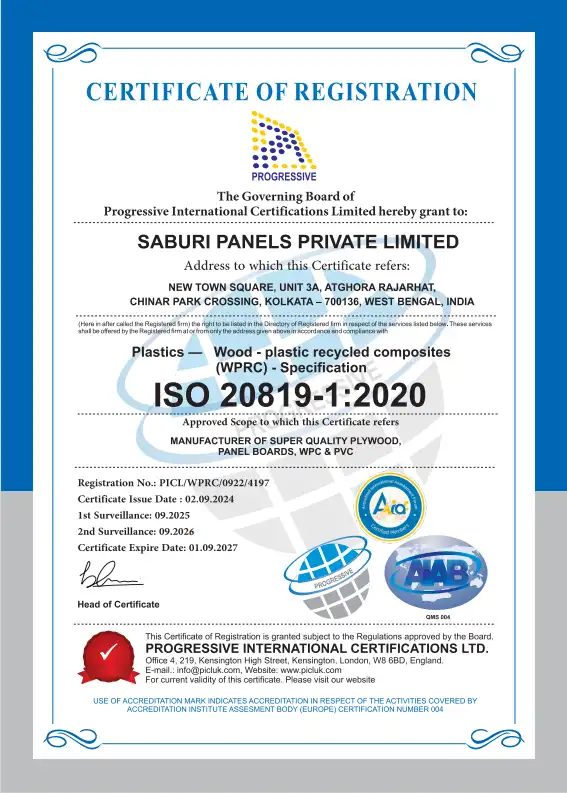 ISO 20819-1:2020 — Manufacturer of Super Quality Plywood Panel Boards, WPC & PVC - 2020